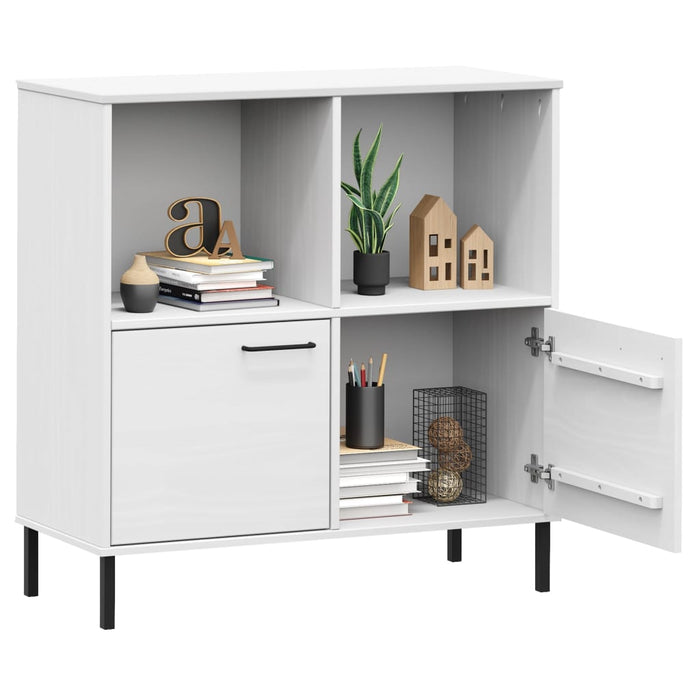 Libreria Gambe Metallo Bianco 90x35x90,5 cm Legno Massello OSLO 351017