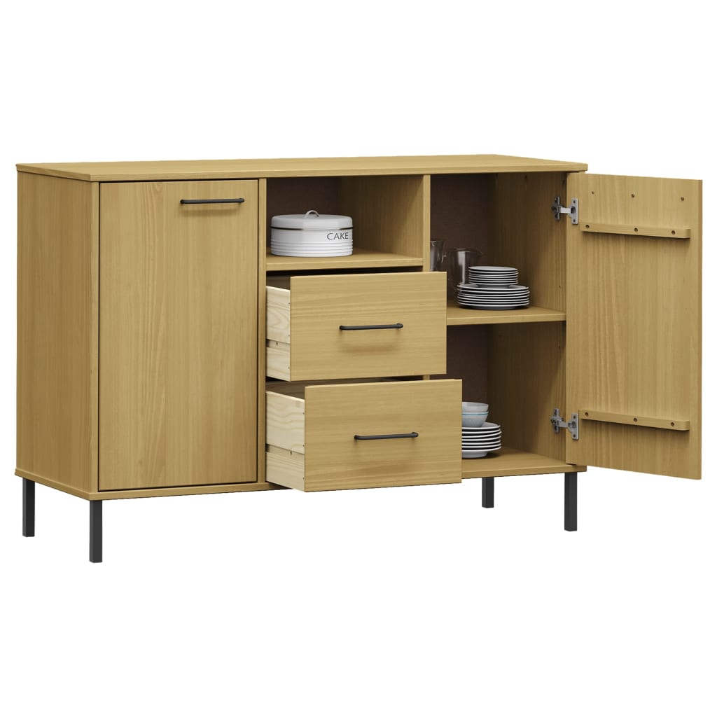 Credenza Gambe Metallo Marrone 113x40x77 cm Legno Massello OSLO 351018