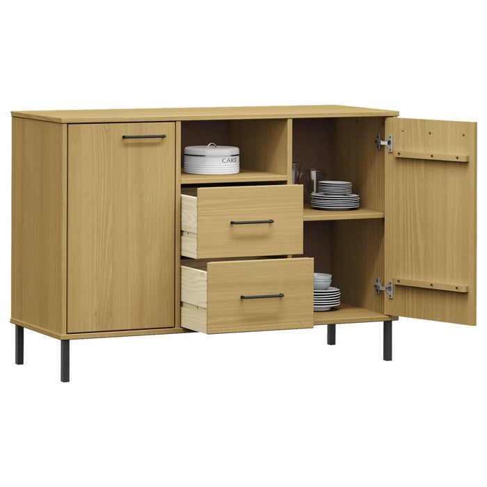 Credenza Gambe Metallo Marrone 113x40x77 cm Legno Massello OSLO 351018