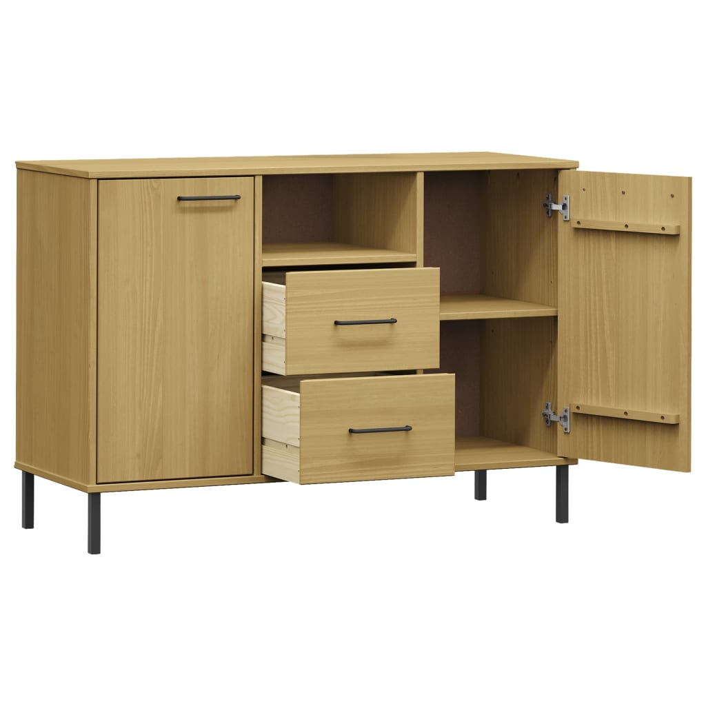 Credenza Gambe Metallo Marrone 113x40x77 cm Legno Massello OSLO 351018