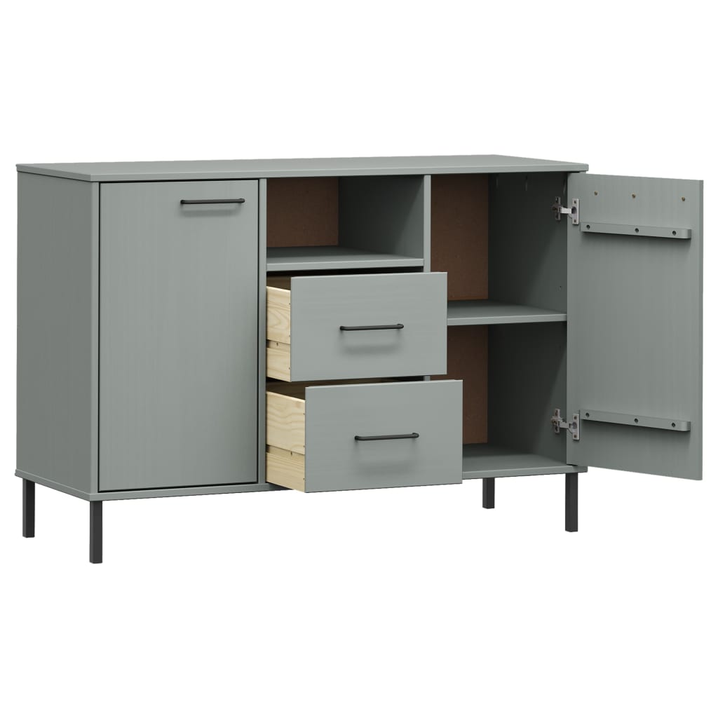 Credenza Gambe Metallo Grigio 113x40x77 cm Legno Massello OSLO 351019