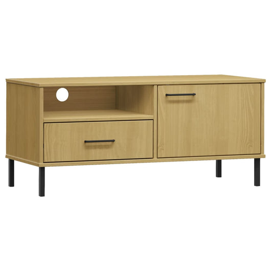 Mobile TV con Gambe-Credenza TV-Console TV Metallo Marrone Legno Massello di Pino OSLO 237354