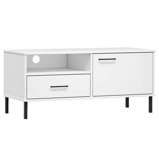 Mobile TV con Gambe-Credenza TV-Console TV Metallo Bianco Legno Massello di Pino OSLO 846604