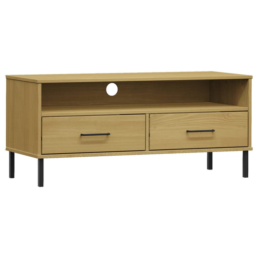 Mobile TV con Gambe-Credenza TV-Console TV Metallo Marrone Legno Massello di Pino OSLO 962729