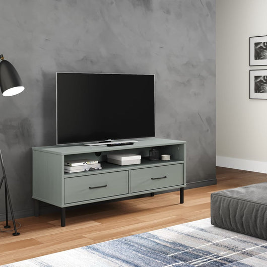 Mobile TV con Gambe-Credenza TV-Console TV Metallo Grigio Legno Massello di Pino OSLO 842552
