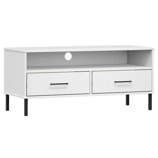 Mobile TV con Gambe-Credenza TV-Console TV Metallo Bianco Legno Massello di Pino OSLO 840672