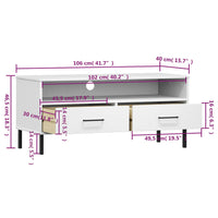 Mobile TV con Gambe Metallo Bianco Legno Massello di Pino OSLO 351026