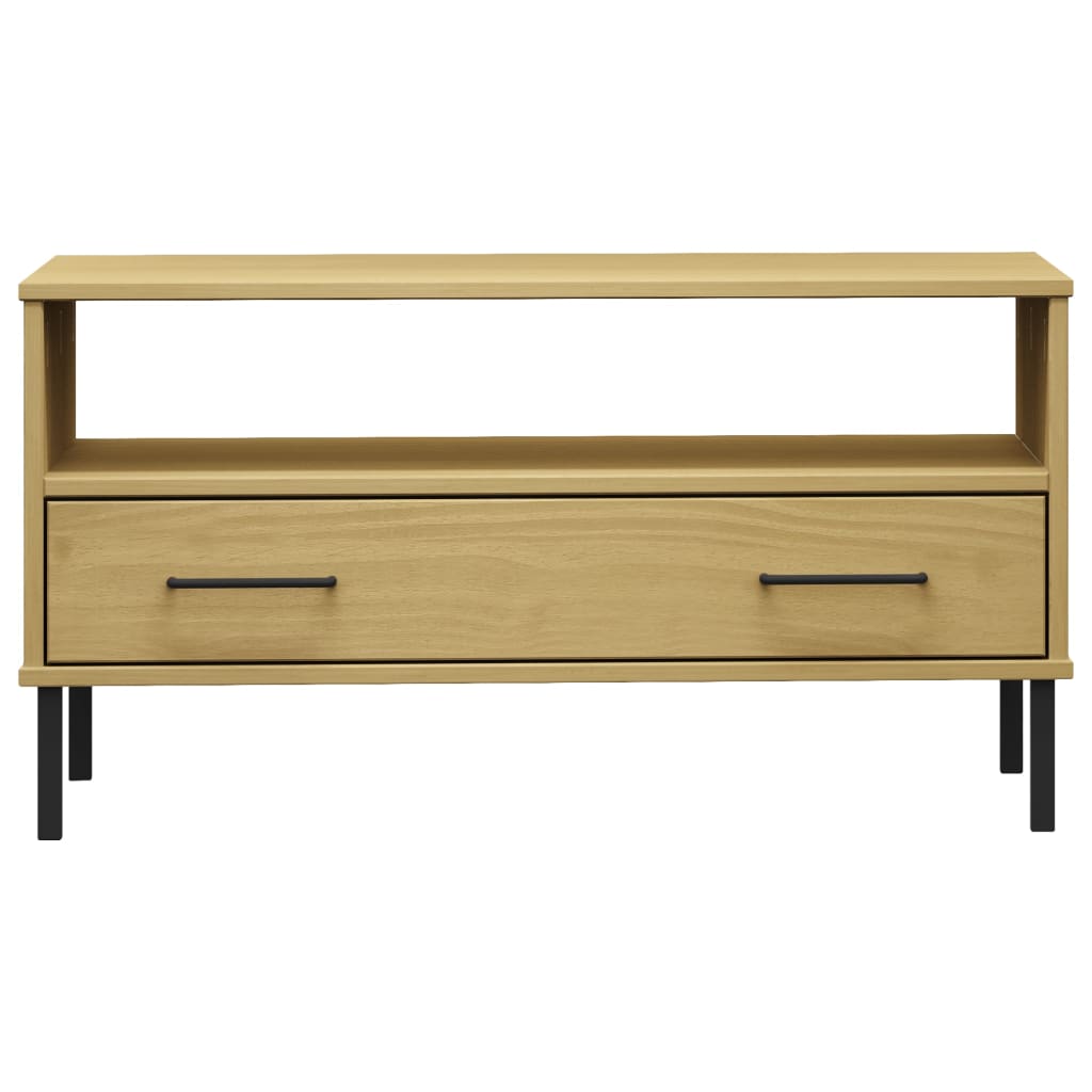 Tavolino Gambe Metallo Marrone 85x50x45 cm Legno Massello OSLO 351033