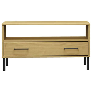 Tavolino Gambe Metallo Marrone 85x50x45 cm Legno Massello OSLO 351033