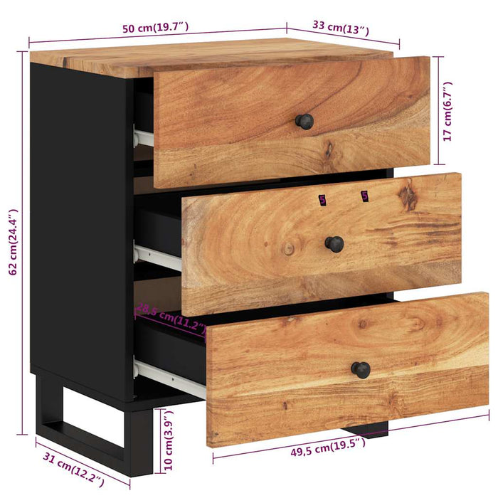 Comodino 50x33x62 cm Legno Massello Acacia e Legno Multistrato cod mxl 30396