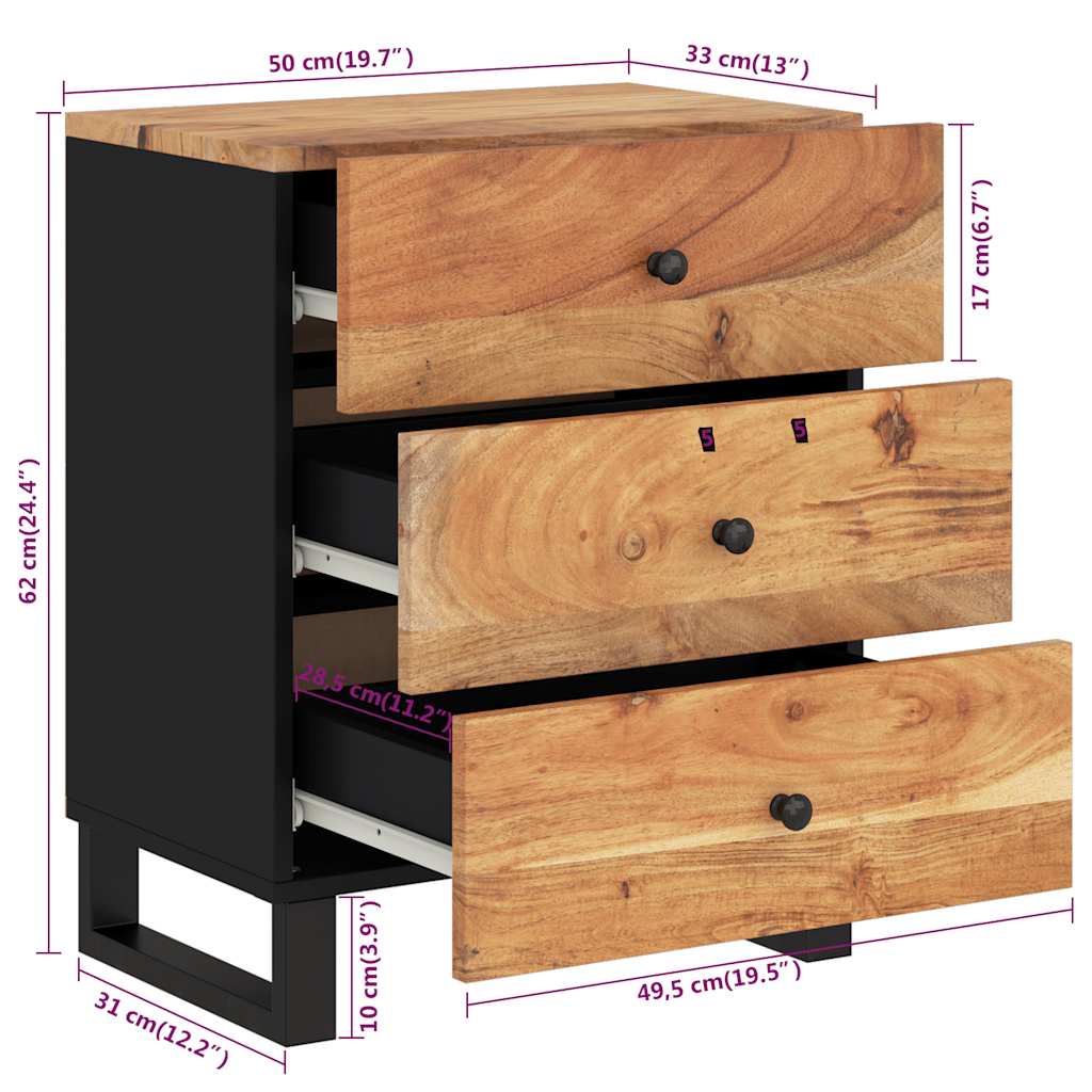 Comodino-Tavolino da notte 50x33x62 cm Legno Massello Acacia e Legno Multistrato