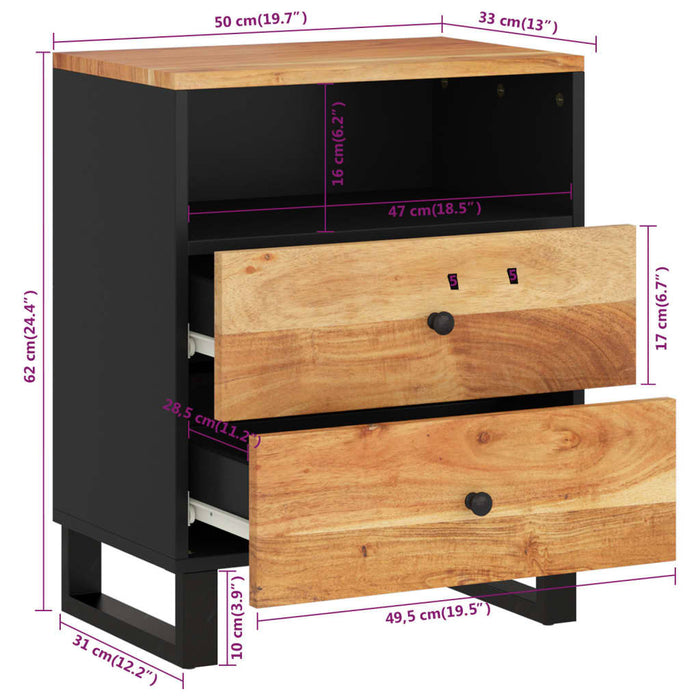 Comodino 50x33x62 cm Legno Massello Acacia e Legno Multistrato cod mxl 30286