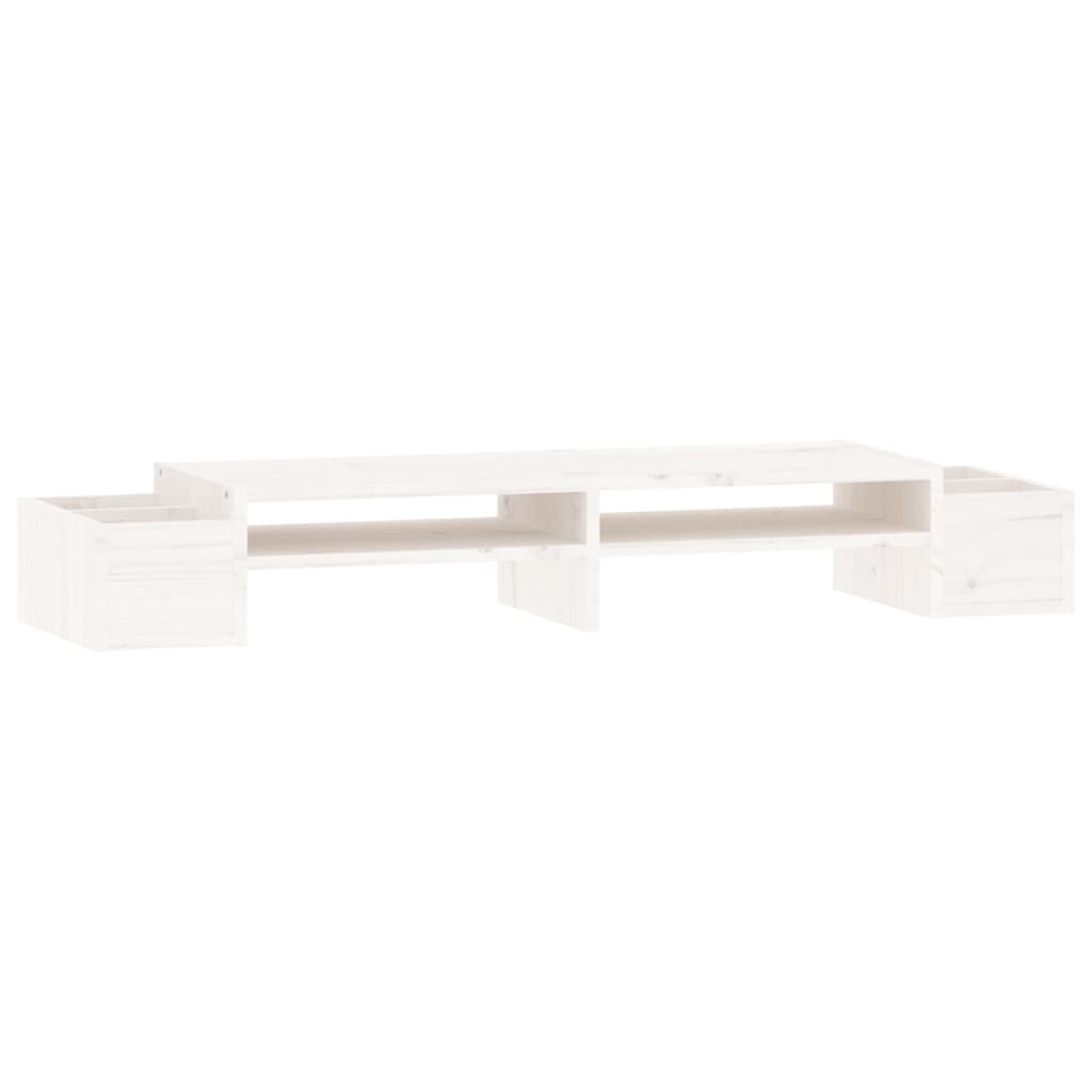 Supporto per Monitor Bianco100x27,5x15cm Legno Massello di Pino 813970
