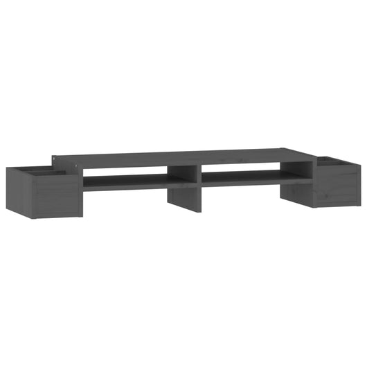 Supporto per Monitor Grigio100x27,5x15cm Legno Massello di Pino 813971