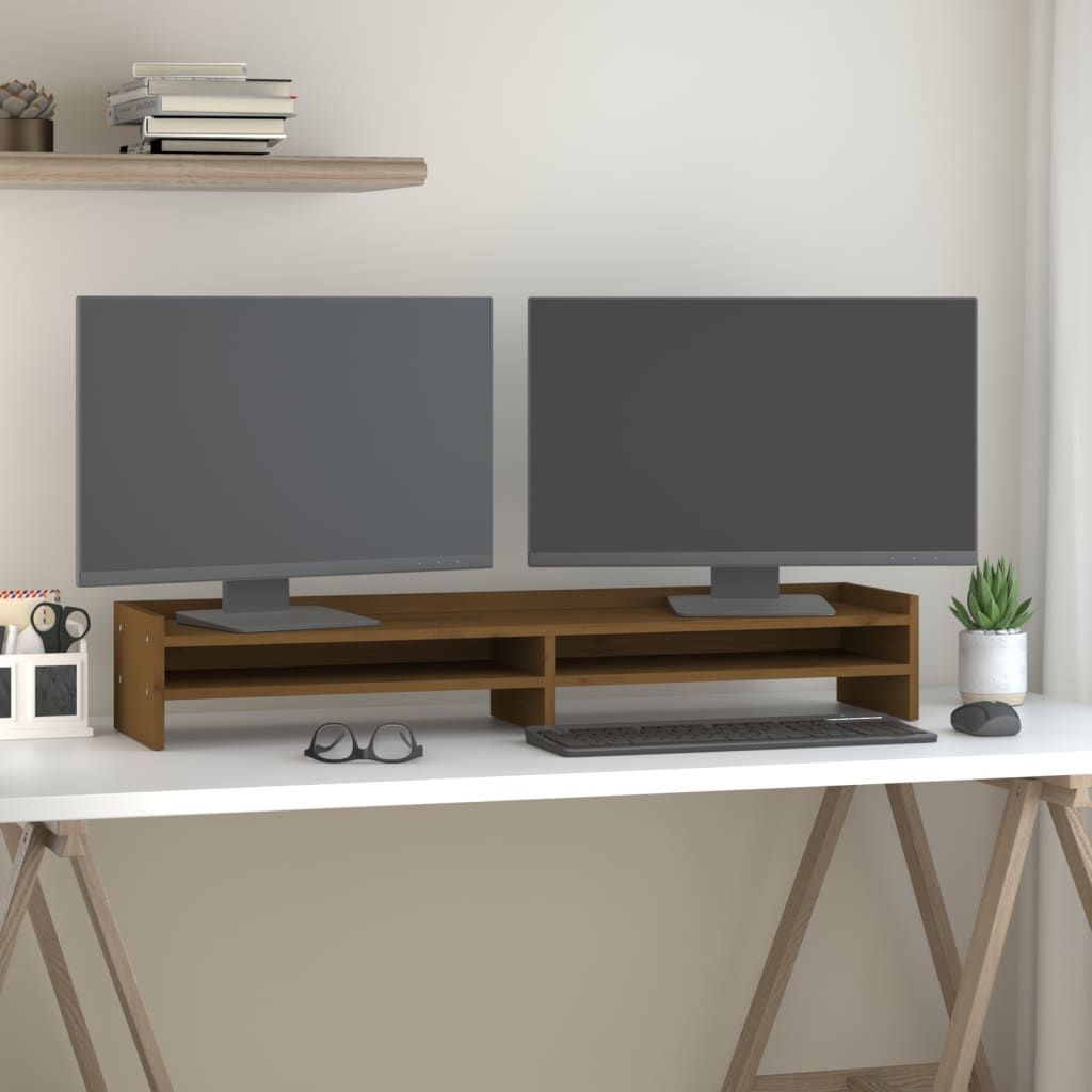 Supporto per Monitor ambra 100x24x16 cm Legno Massello di Pino 813992