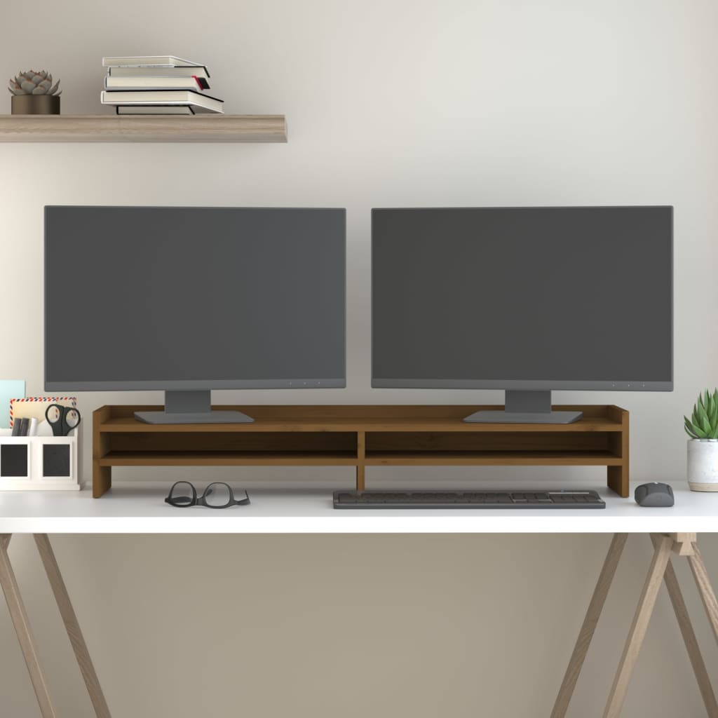Supporto per Monitor ambra 100x24x16 cm Legno Massello di Pino 813992