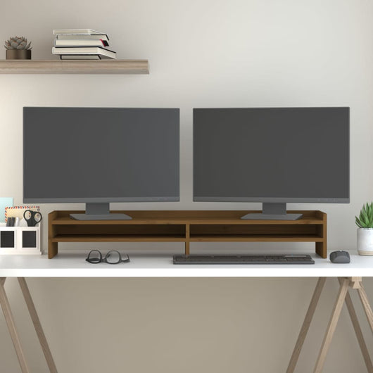 Supporto per Monitor ambra 100x24x16 cm Legno Massello di Pino 813992