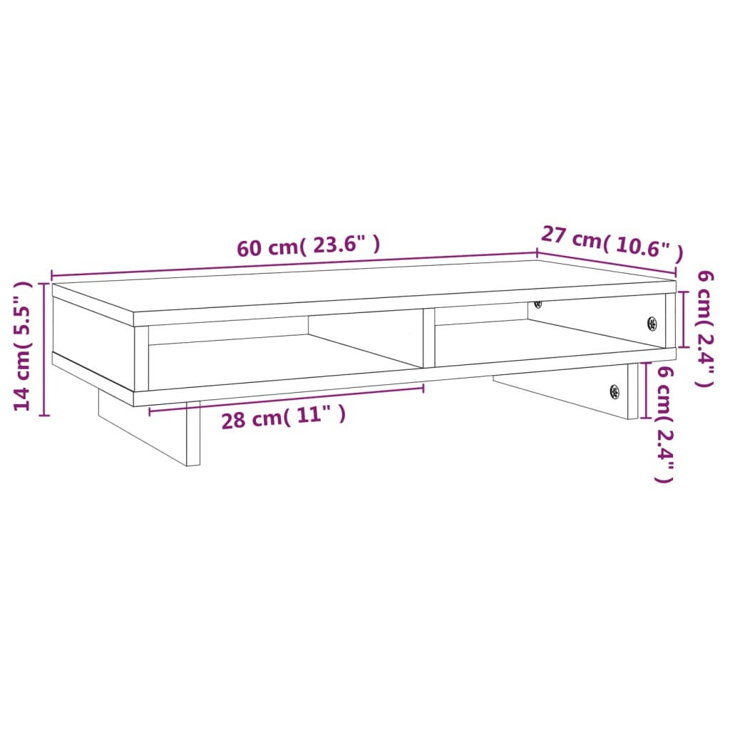 Supporto per Monitor ambra 60x27x14 cm Legno Massello di Pino 814002