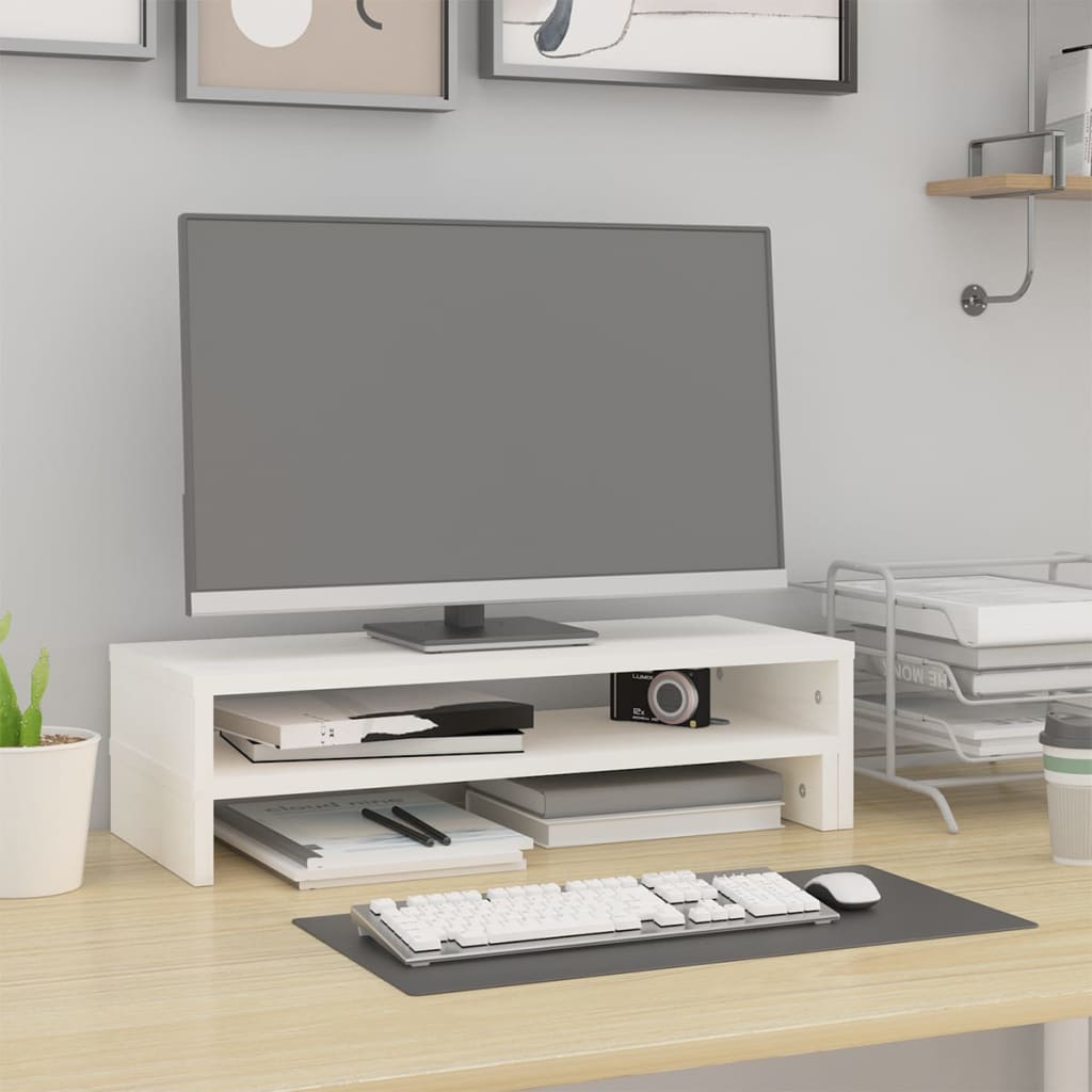 Supporto Monitor Bianco (52-101)x22x14 cm Legno Massello Pino