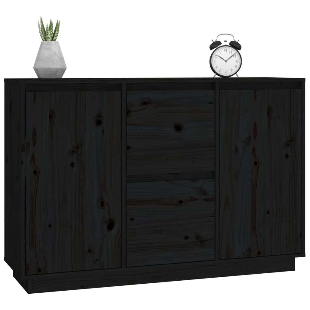 Credenza Nera 111x34x75 cm in Legno Massello di Pino 814313