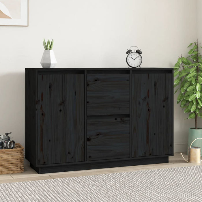 Credenza-Buffet-Armadio da cucina Nera 111x34x75 cm in Legno Massello di Pino