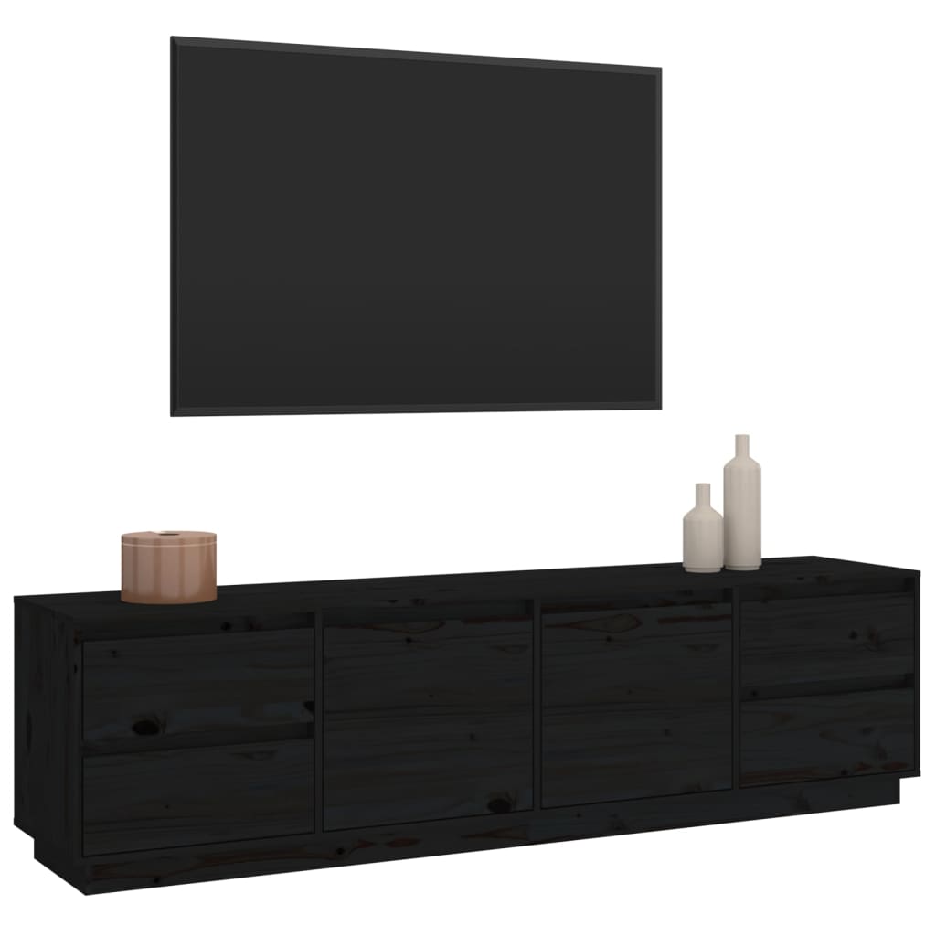 Mobile Porta TV Nera 176x37x47,5 cm in Legno Massello di Pino 814323