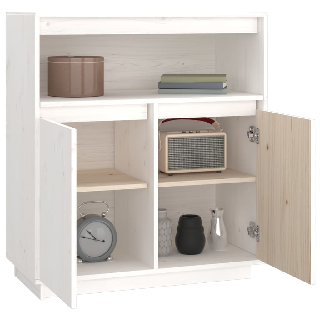 Credenza Bianca 70x34x80 cm in Legno Massello di Pino 814385