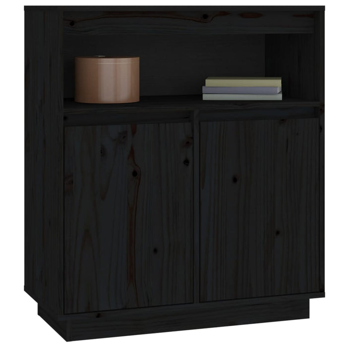Credenza Nera 70x34x80 cm in Legno Massello di Pino 814388