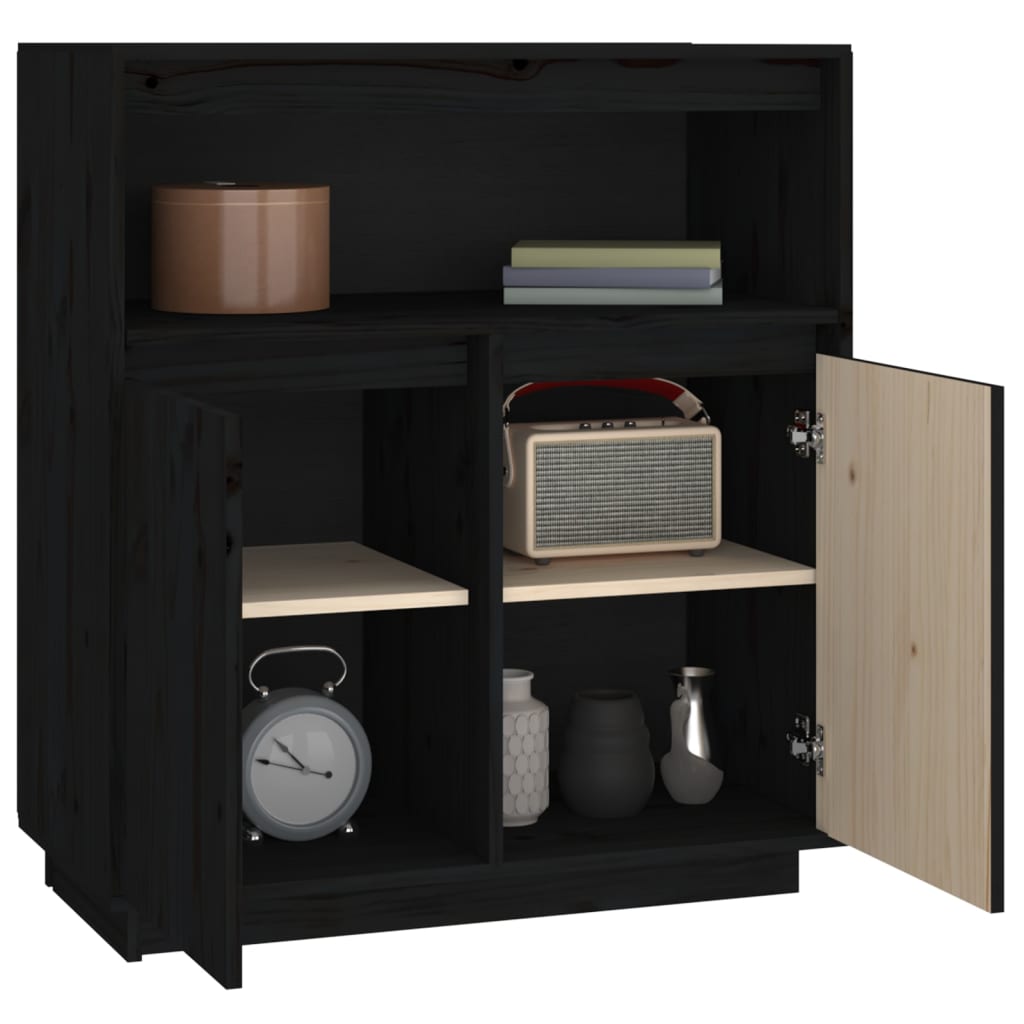 Credenza Nera 70x34x80 cm in Legno Massello di Pino 814388