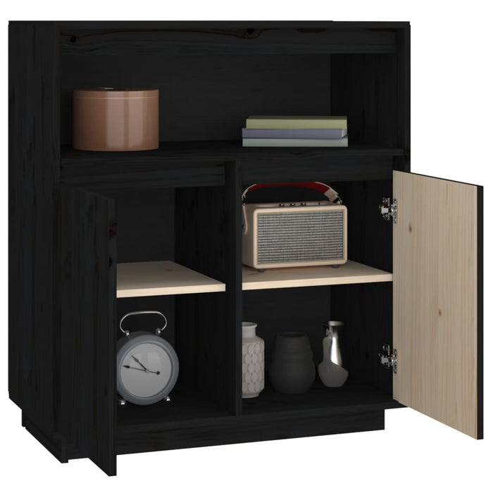 Credenza Nera 70x34x80 cm in Legno Massello di Pino 814388