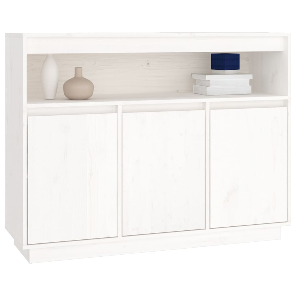 Credenza Bianca 104,5x34x80 cm in Legno Massello di Pino 814390