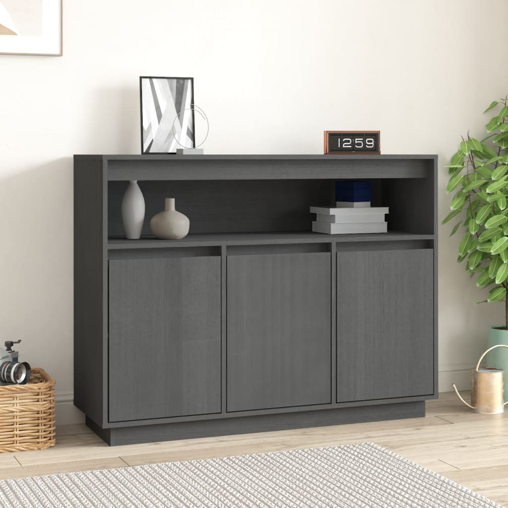Credenza Grigia 104,5x34x80 cm in Legno Massello di Pino 814391