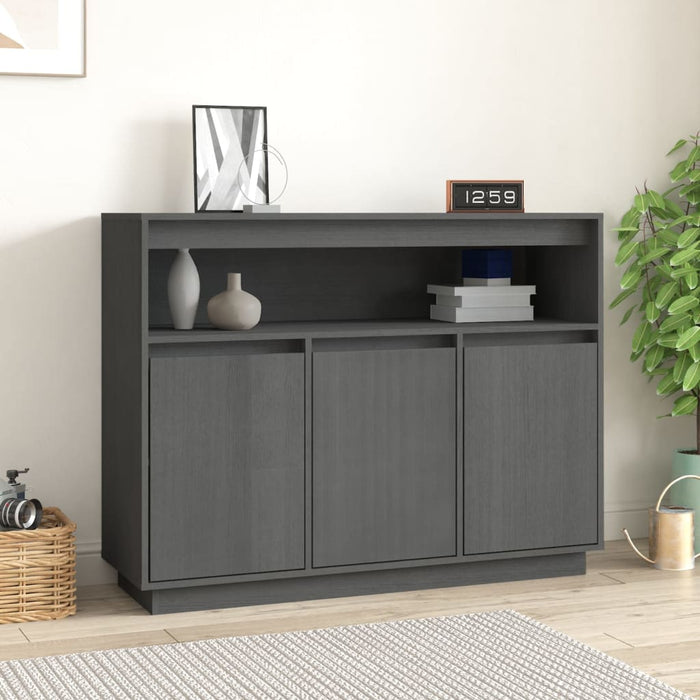 Credenza Grigia 104,5x34x80 cm in Legno Massello di Pino 814391