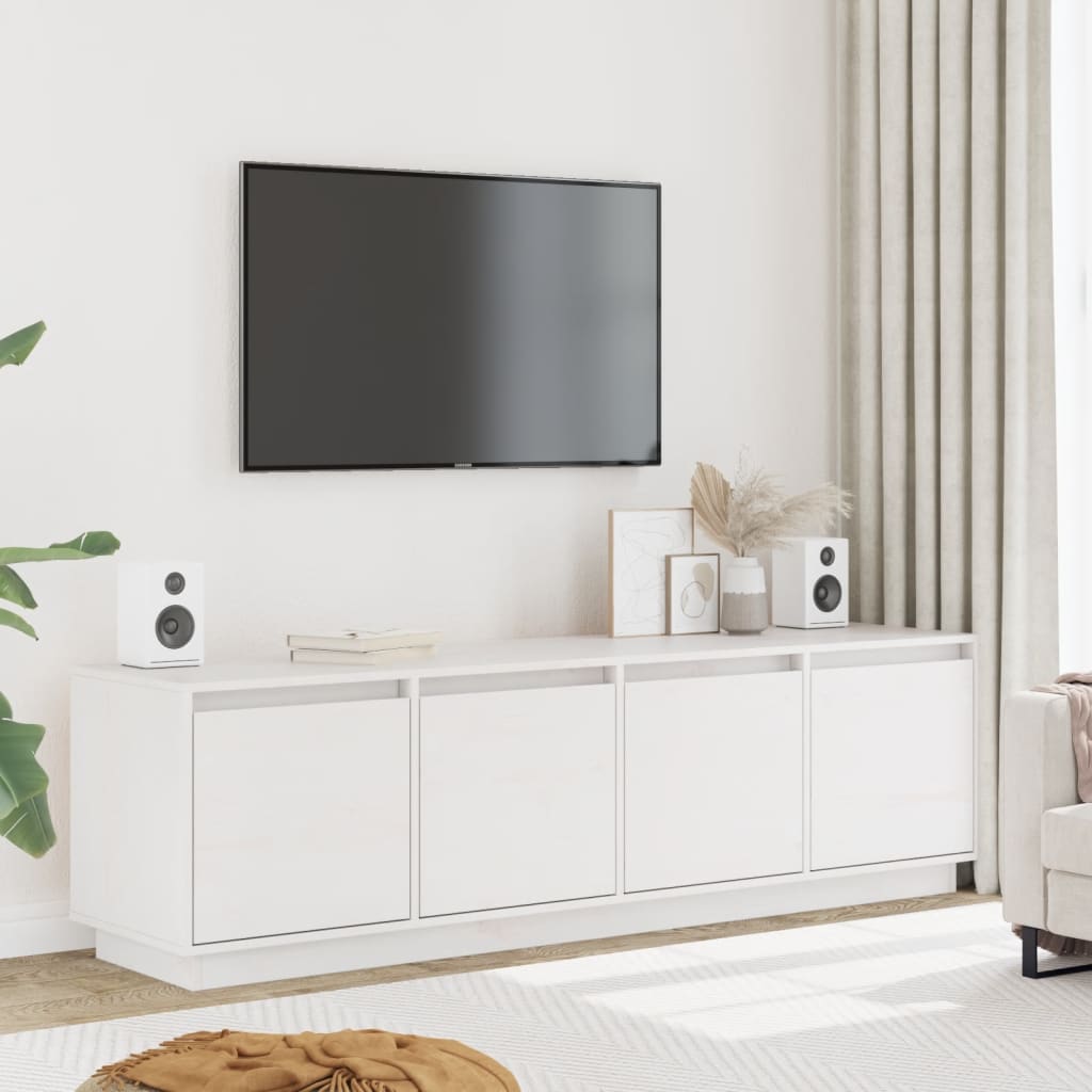 Mobile Porta TV Bianco 156x37x45 cm in Legno Massello di Pino 814395