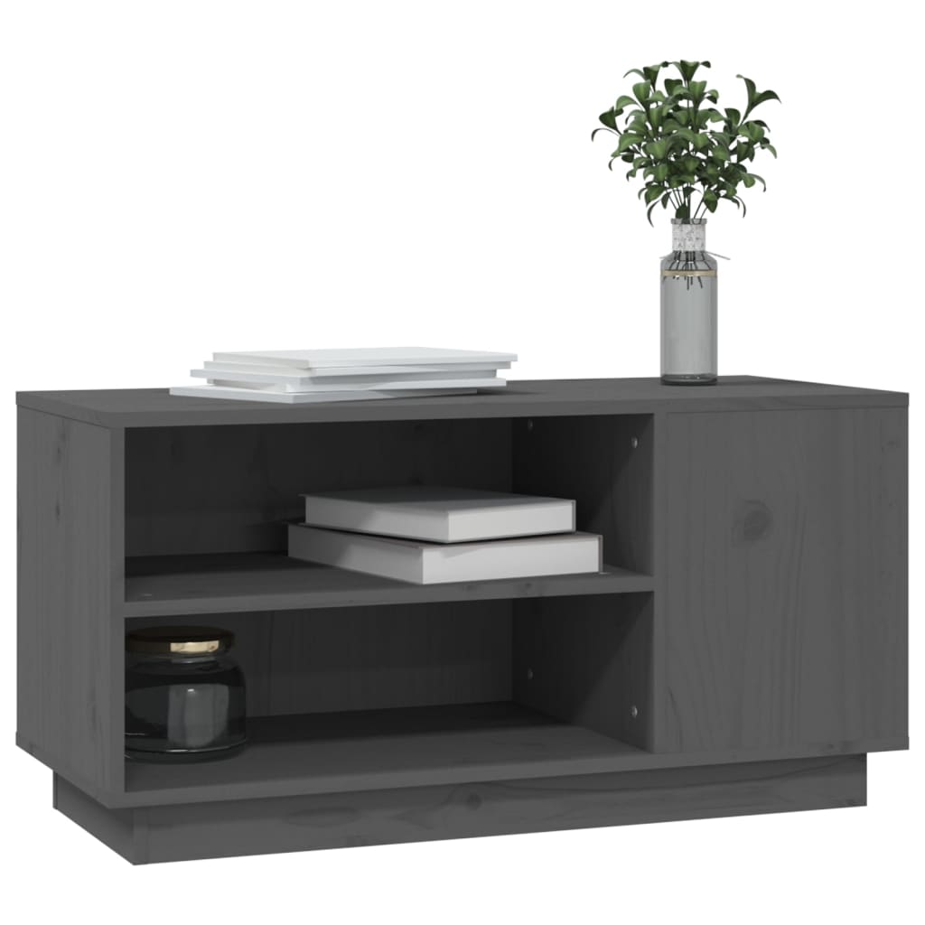 Mobile Porta TV Grigio 80x35x40,5 cm in Legno Massello di Pino 814406