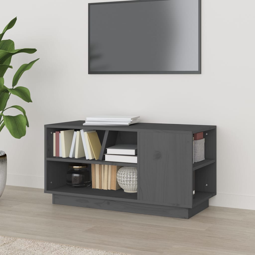 Mobile Porta TV Grigio 80x35x40,5 cm in Legno Massello di Pino 814406