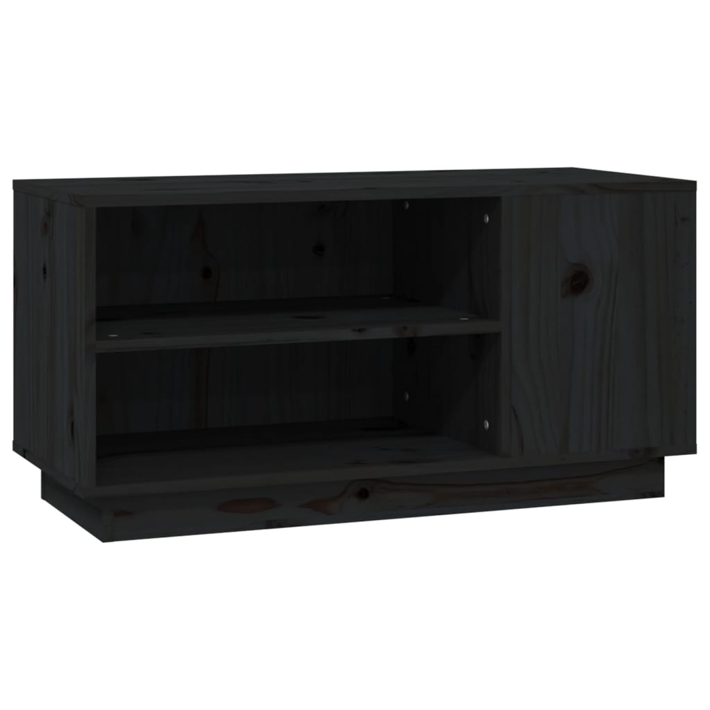 Mobile Porta TV Nera 80x35x40,5 cm in Legno Massello di Pino 814408