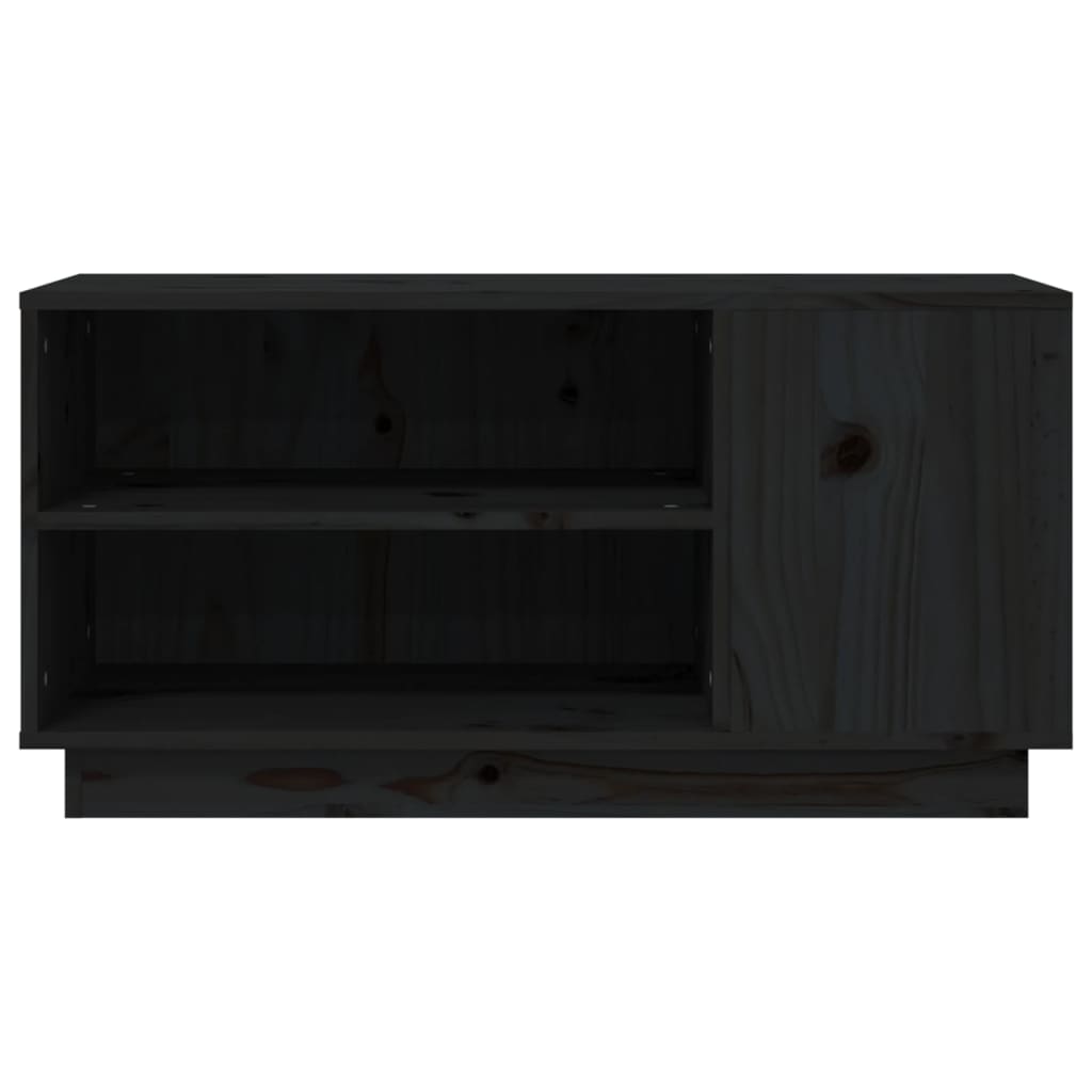 Mobile Porta TV Nera 80x35x40,5 cm in Legno Massello di Pino 814408