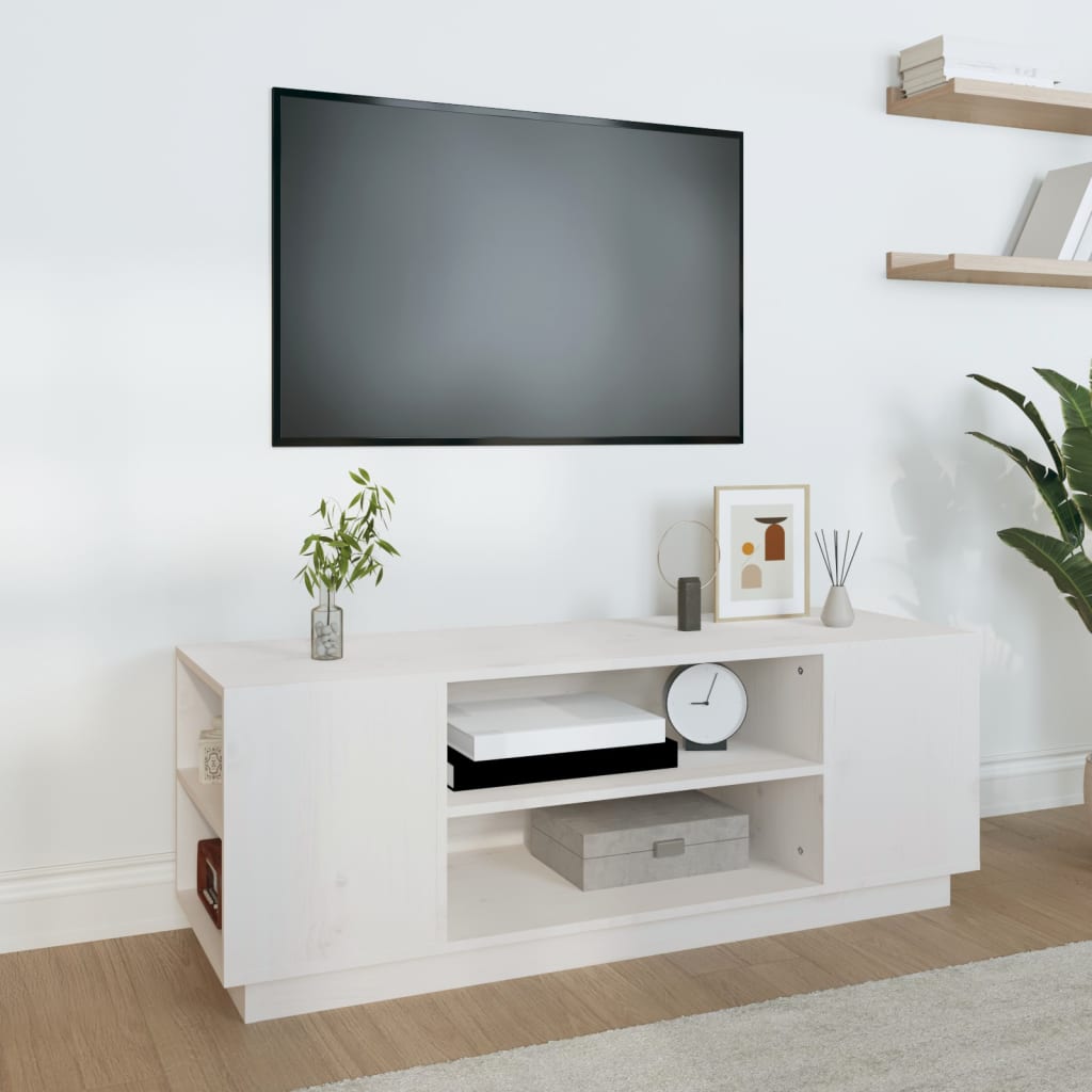 Mobile Porta TV-Mobile per TV-Credenza TV Bianco 110x35x40,5 cm in Legno Massello di Pino