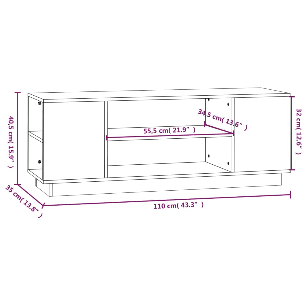 Mobile Porta TV-Mobile per TV-Credenza TV ambra 110x35x40,5 cm in Legno Massello di Pino 564422