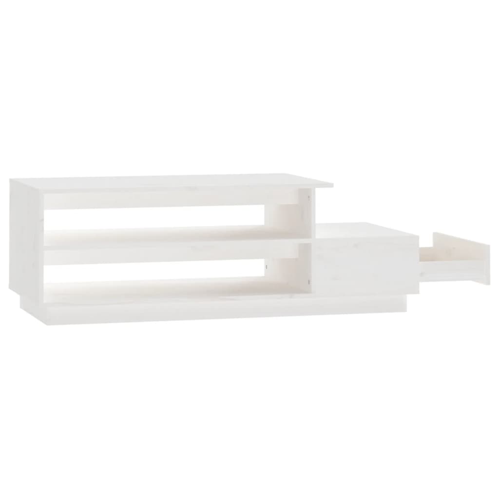 Tavolino da Salotto Bianco 120x50x40,5cm Legno Massello di Pino 814415