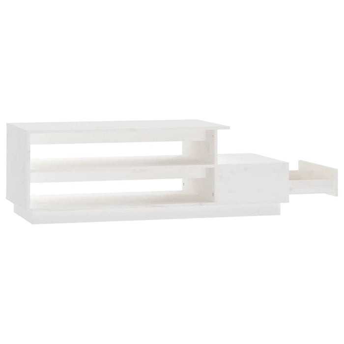 Tavolino da Salotto Bianco 120x50x40,5cm Legno Massello di Pino 814415