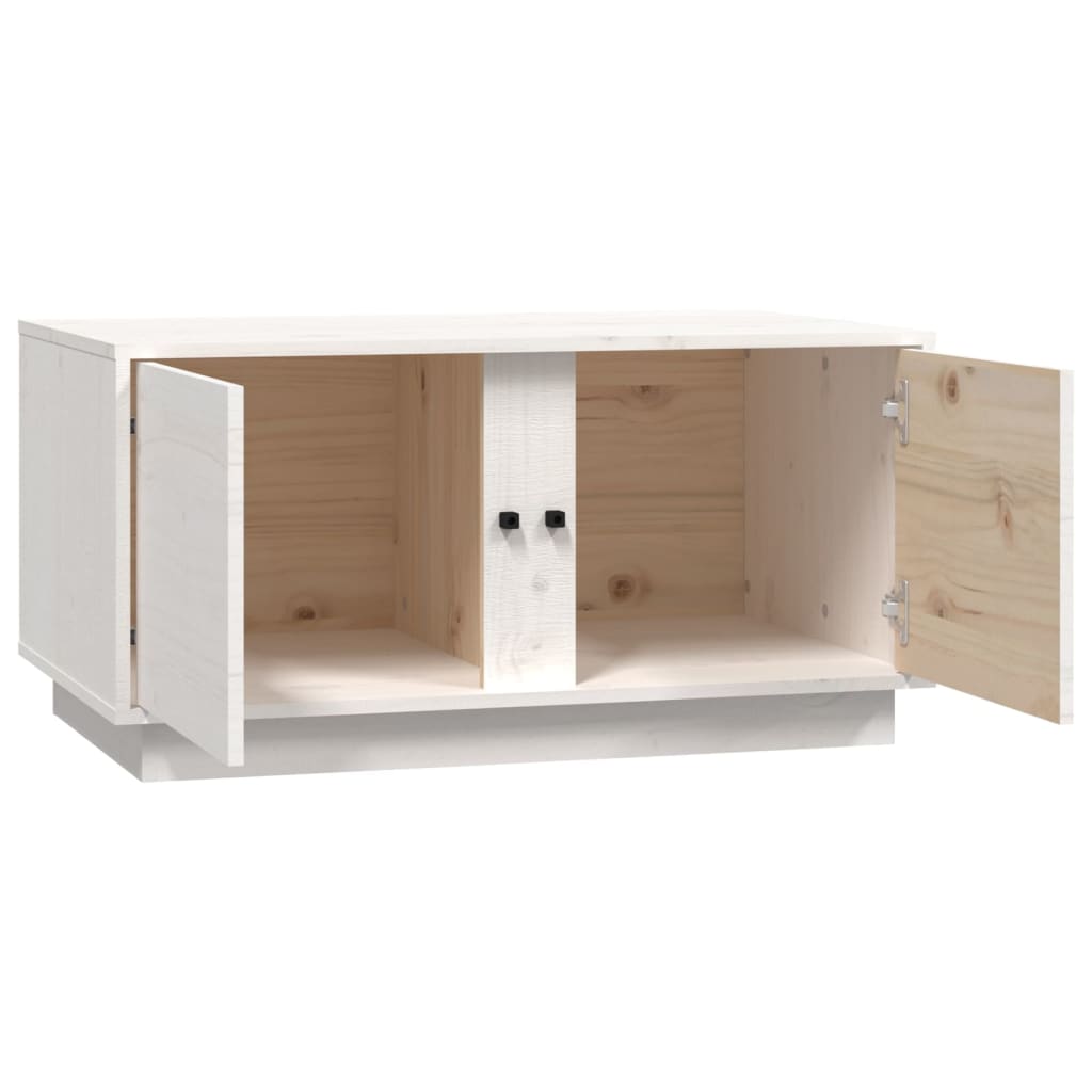 Tavolino da Salotto Bianco 80x50x40 cm Legno Massello di Pino 814420