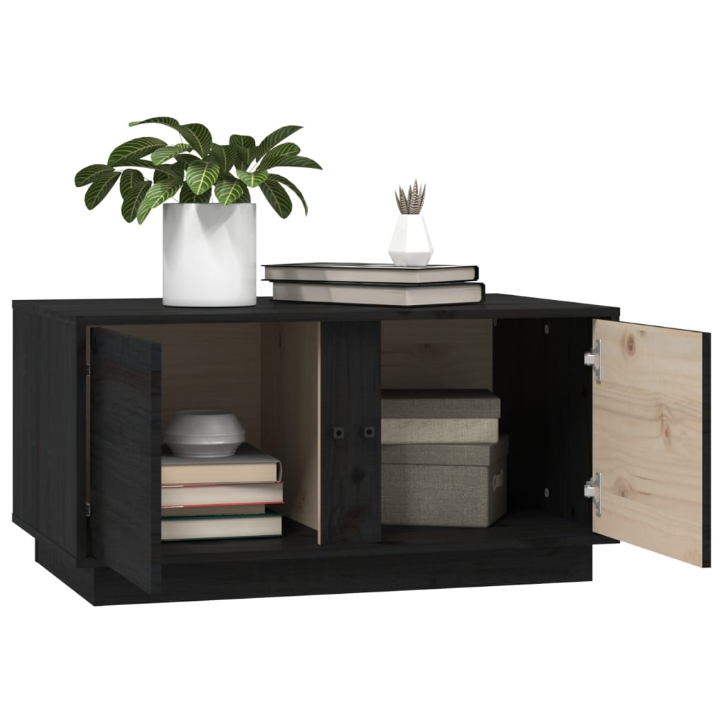 Tavolino da Salotto Nero 80x50x40 cm Legno Massello di Pino 814423