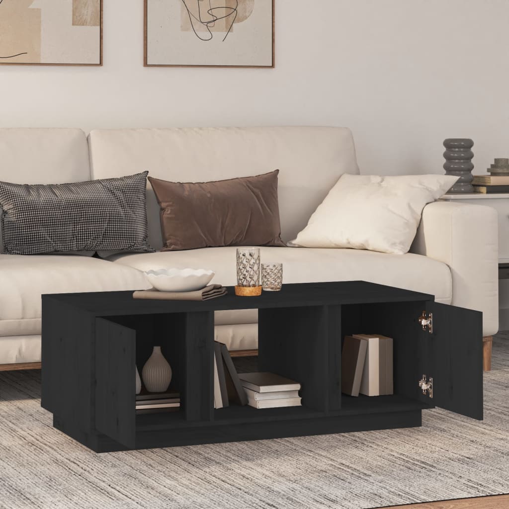 Tavolino da Salotto-Tavolino da soggiorno-Tavolo Nero 110x50x40 cm Legno Massello di Pino 885670