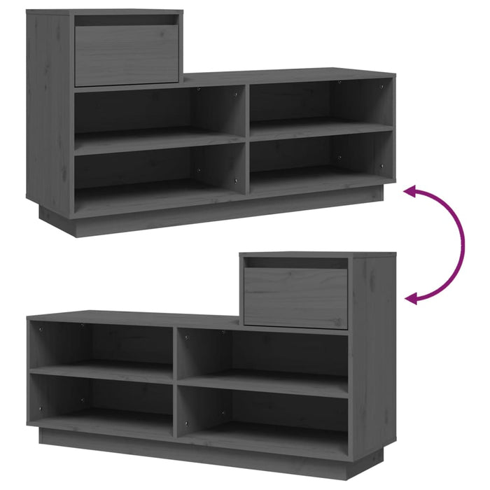 Scarpiera Grigia 110x34x61 cm in Legno Massello di Pino 814451