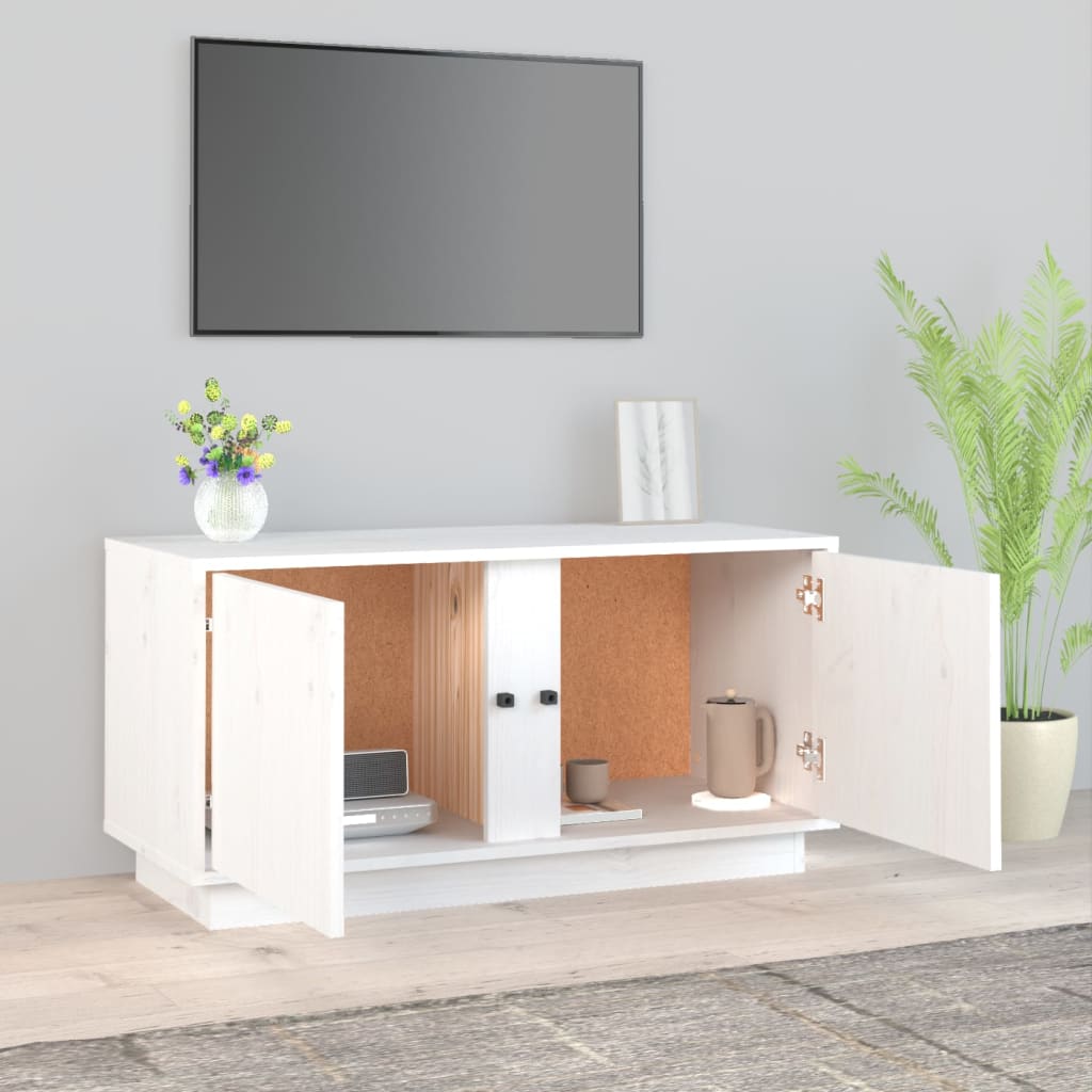 Mobile Porta TV Bianco 80x35x40,5 cm in Legno Massello di Pino 814470