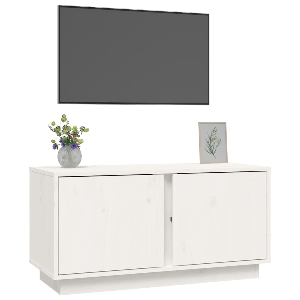 Mobile Porta TV Bianco 80x35x40,5 cm in Legno Massello di Pino 814470