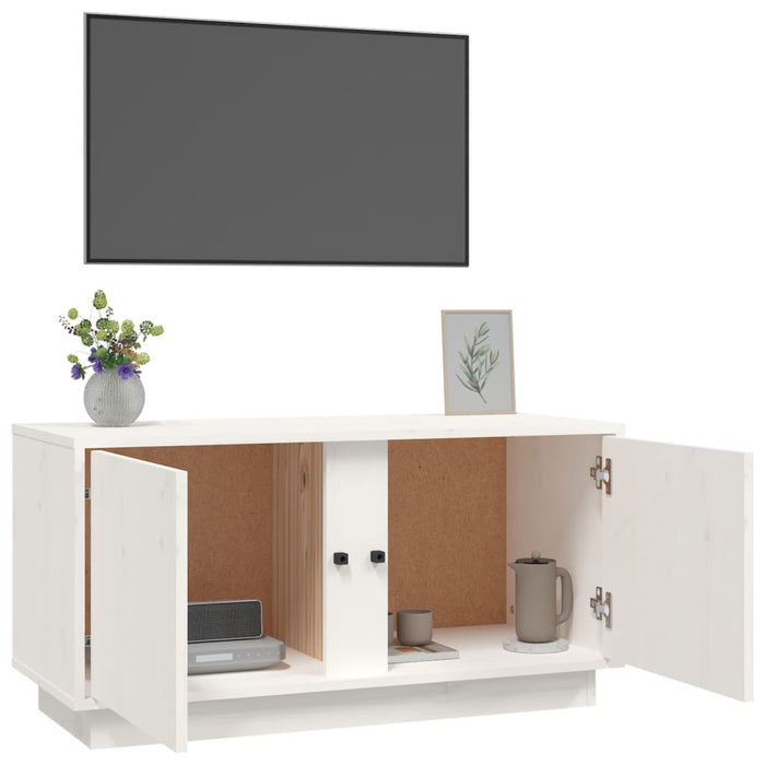 Mobile Porta TV Bianco 80x35x40,5 cm in Legno Massello di Pino 814470