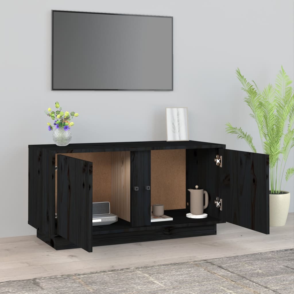 Mobile Porta TV Nera 80x35x40,5 cm in Legno Massello di Pino 814473